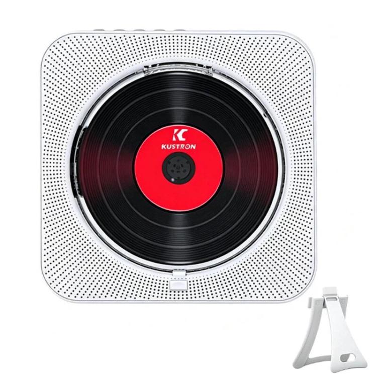 KUSTRON Home Wall-Mounted Rechargeable CD Player Bluetooth Speaker Music Player With Cover, Size: US Plug(White)