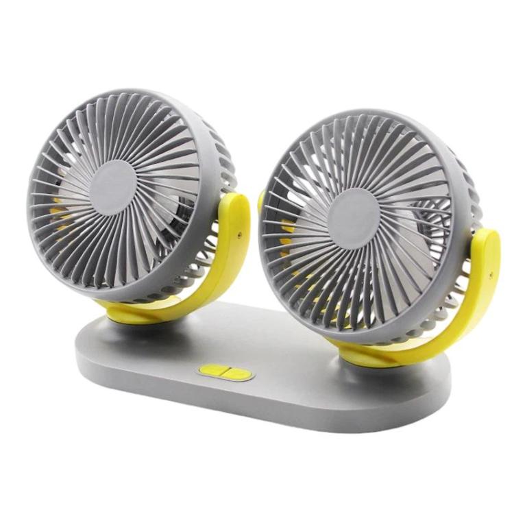 Rundong R-8037 USB Portable High Wind Car Dual-Head Fan Quiet Desk Fan For Office & Desktop(Grey Yellow)