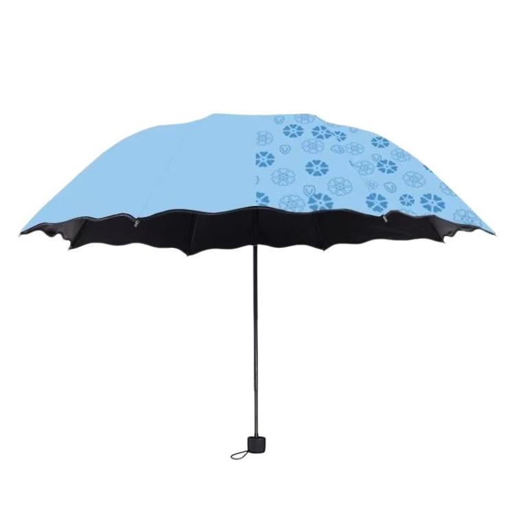 Three-fold Thickened Black Vinyl Sunshade Umbrella Blooms When Wet For Both Sunny and Rainy Days(Sky Blue)