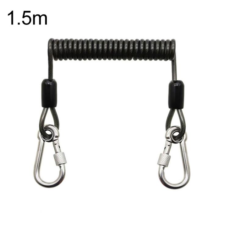 Heavy Duty Fishing Safety Rope 49-Strand Steel Cable With Locking Carabiner, Size: 1.5m(Black)