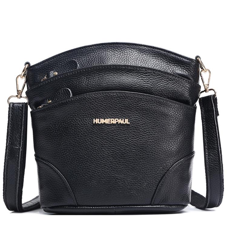 HUMERPAUL WB201 Women Leather Shoulder Bag Large Capacity Crossbody Bag(Black)