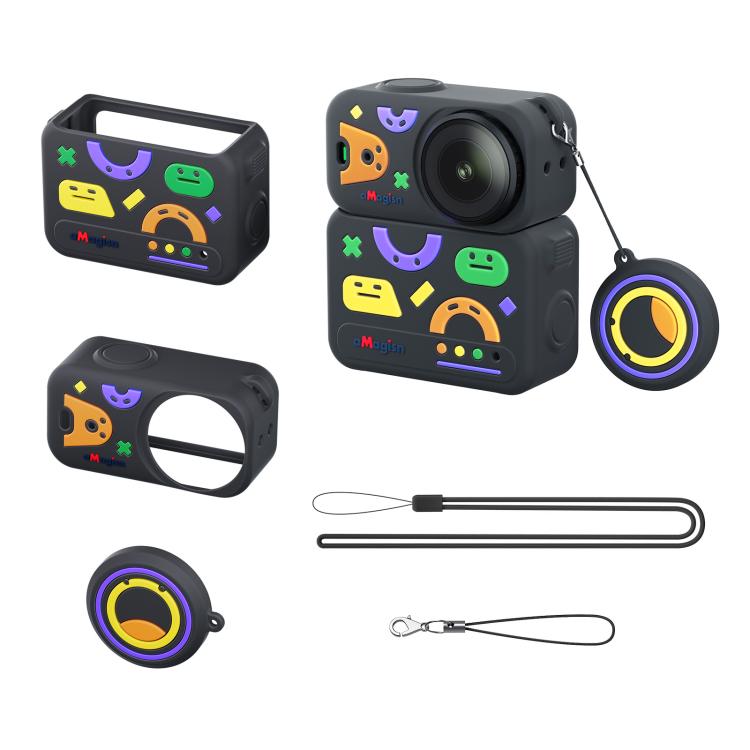 For DJI Osmo Nano aMagisn Fun Pattern Silicone Case 5-in-1 Full Body Protective Cover Skin with Lens Cap(Black)