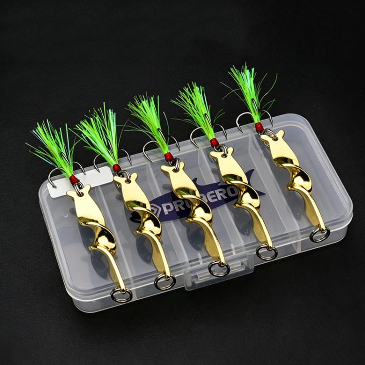 PROBEROS 5pcs /Box Spiral Metal Spinner Fishing Lures Kit 360-Degree High Speed Rotating Spoon Baits 10G(Gold)
