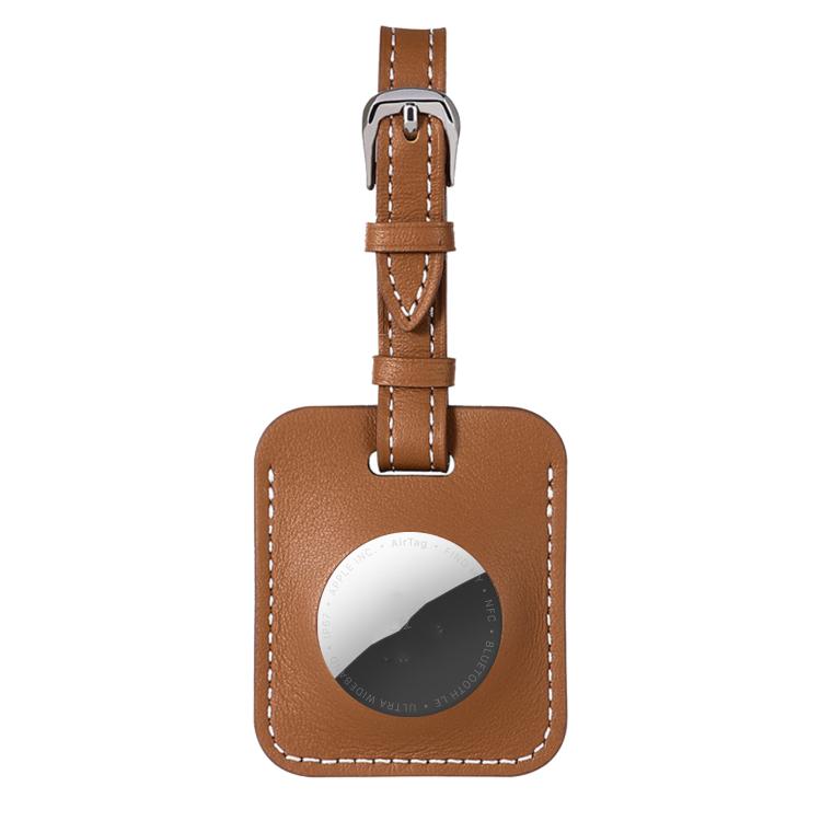 For AirTag 2nd Gen / AirTag 1st Gen Genuine Leather Case Luggage Tag Style Finder Keychain Holder(Brown)