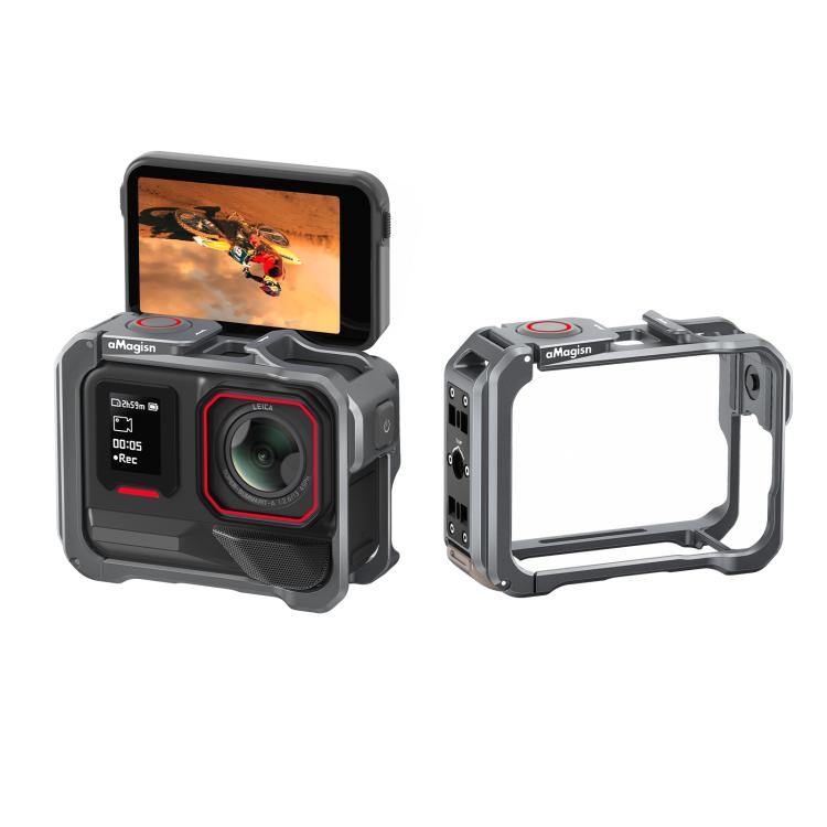 For Insta360 Ace Pro 2 / Ace Pro AMagisn Metal Camera Cage 2.0 With Quick-Switch Vertical/Horizontal Shooting, Cold Shoe Mount(Space Gray)