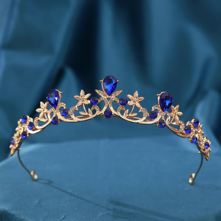Baroque Crystal Tiara for Women Vintage Rhinestone Queen Crown Princess Headpiece for Wedding, Prom, Birthday Party, Pageant, Bridal Hair Accessories(Royal Blue)