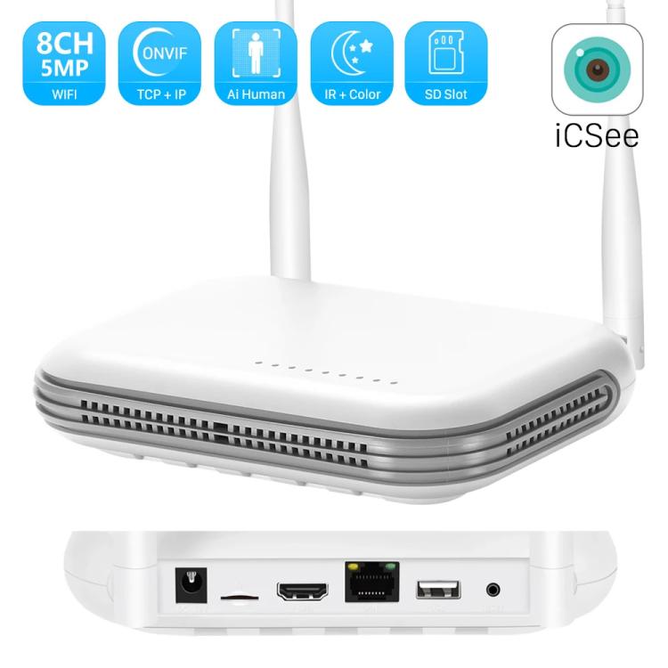 8CH Wireless NVR System For Security Cameras 5MP/3MP WiFi Network Video Recorder Support 2.5-Inch HDD & TF Card US Plug