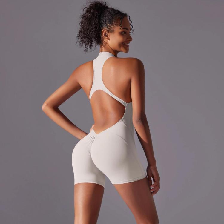 High-Intensity Tight-Fitting Backless Bodysuit/Yoga Wear, Size: S(White-gray)