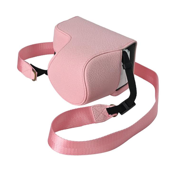 For Sony ZV-E10 II / ZV-E10M2 PU Leather Camera Case Bag Protective Half Body Cover with Shoulder Strap(Pink)