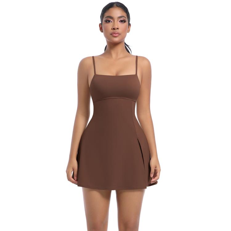 Outdoor Golf Anti-exposure Leggings/Sports Dress With Bra Pads, Size: S(Chestnut)