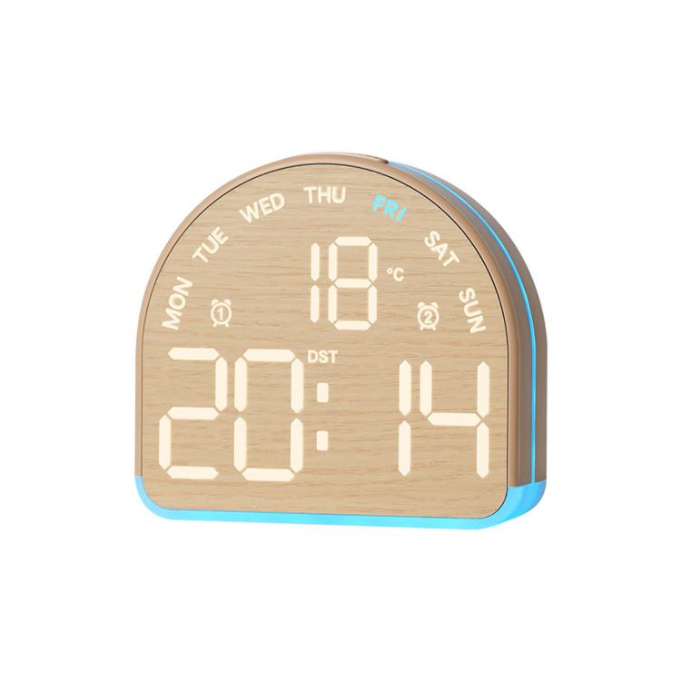 LED Digital Alarm Clock with Bottom Ambient Light Desk Clock with Temperature DST Dual Alarm(5533A Wood Grain)