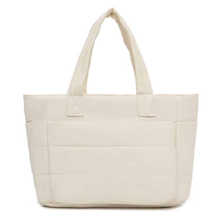 Puffer Tote Bag with Luggage Sleeve Quilted Shoulder Gym Bag with Laptop Compartment(Beige)