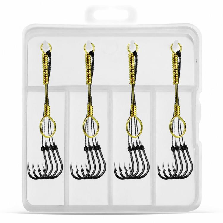 LINNHUE 4pcs /Box Carp Fishing Hooks Hand Tied High Carbon Steel Chinu Hooks With Bait Spring, Spec: No. 0.3(Black)