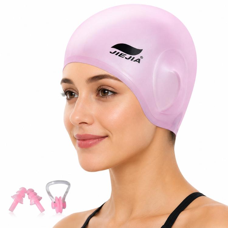 JIEJIA Swimming Silicone Ear-Protecting Swimming Cap With Earplugs And Nose Clip(Pink)