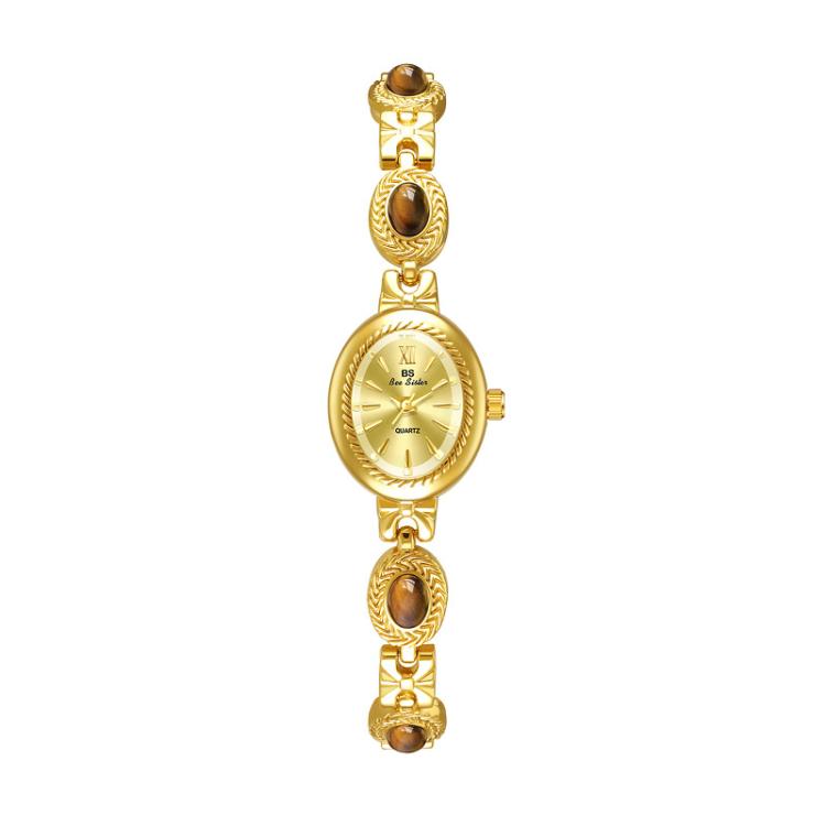 BS Bee Sister FA1859 Women Oval Bracelet Watch Vintage Analog Quartz Jewelry Dress Wristwatch(Tiger Eye Champagne)