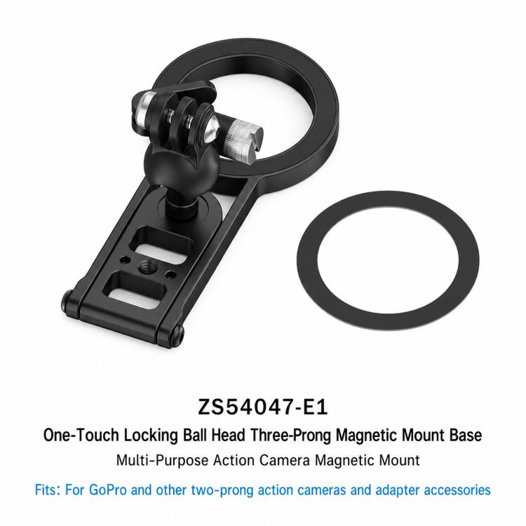 Magnetic Action Camera Mount Base For GoPro & 2-Prong Cameras Ball Joint