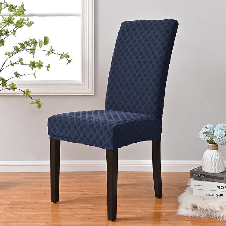 Stretch Dining Chair Cover Rhombus High Back Kitchen Chair Slipcover, Size: M 45-60cm Height(Navy)
