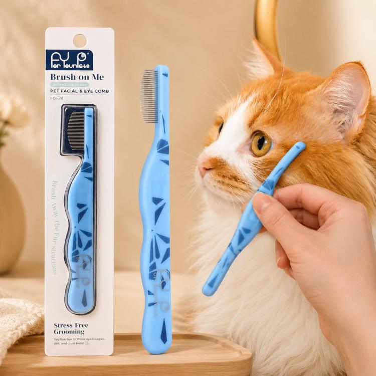 Mini Pet Facial and Eye Comb 0.35mm Fine Tooth Flea Comb with Curved Safety Metal Pins(Blue)