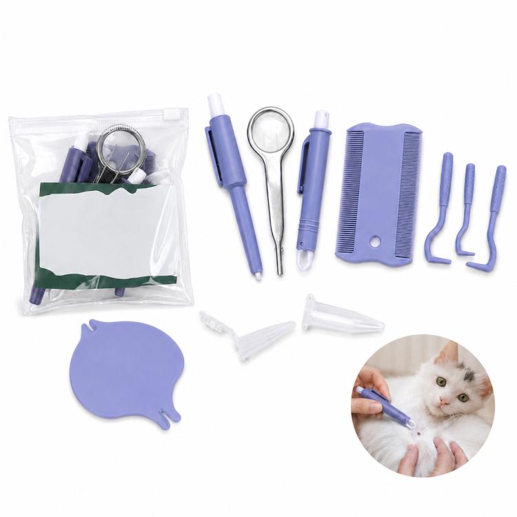 10-Piece Pet Tick Remover Kit with Magnifying Glass Tweezers, Lasso Pen, Flea Comb(Blue)