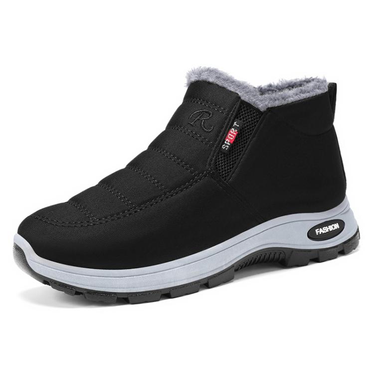 Unisex Slip On Winter Snow Boots Warm Fleece Lined Wide Toe Box Walking Shoes, Size: 35(Black)