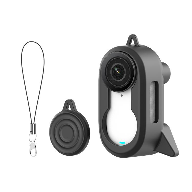 For Insta360 GO 3S & GO 3 Anti-Shake Silicone Case Rocket Brooch Cover With Anti-Lost Lens Cap(Black)