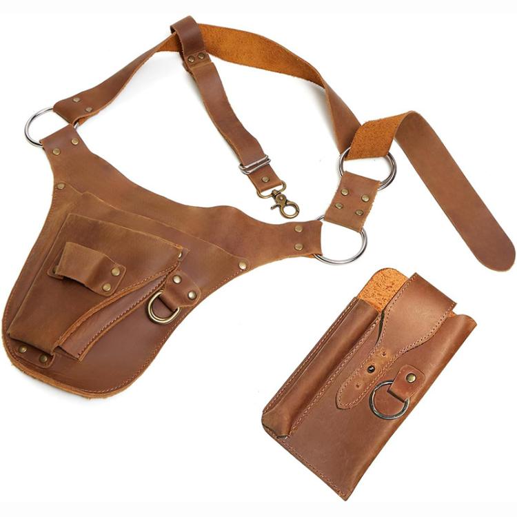 Vintage Leather Waist Bag Punk Utility Belt Bag Multi-Functional Hip Pouch Organizer with Detachable Phone Pouch