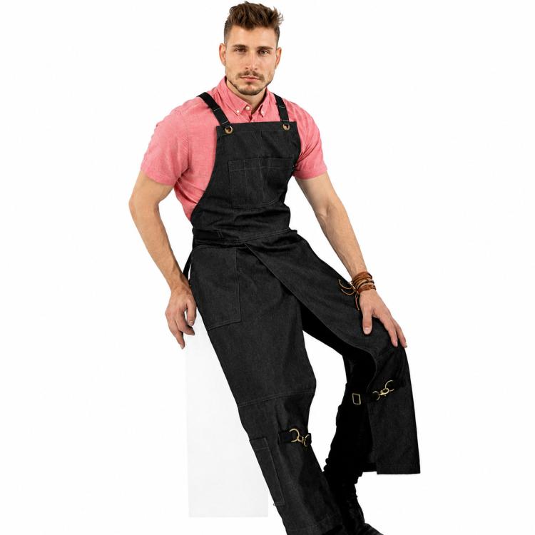 Split Leg Apron Cross Back Tool Work Apron with Pockets for Barber Pottery Tattoo Artist(Denim Black)