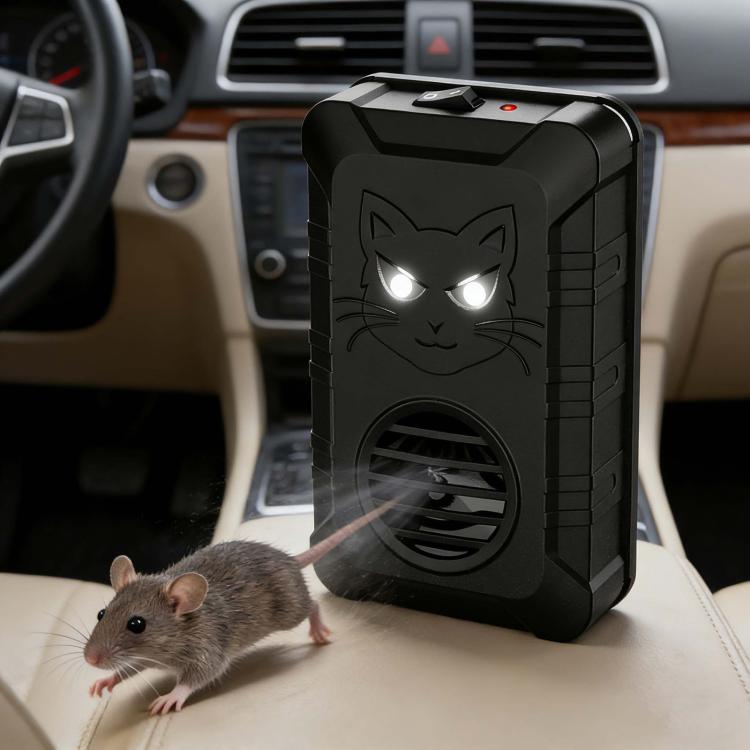 Ultrasonic Car Rodent Repeller With LED Strobe Light Smart Motion Sensor Pest Deterrent For Vehicle Engine(712 Black)