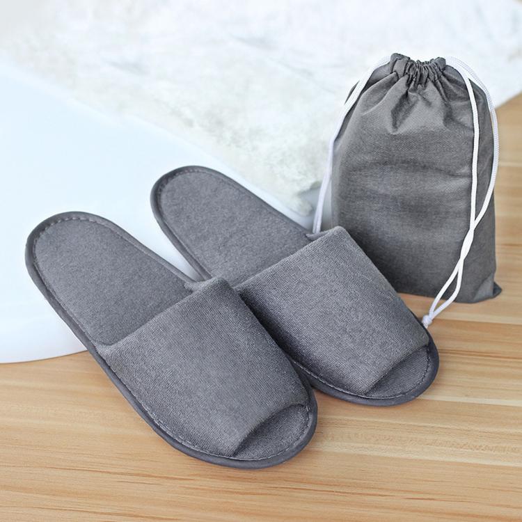 Foldable Travel Slippers Reusable Terry Cloth House Shoes with Storage Pouch for Hotel / Flight / Spa / Guest(Grey)