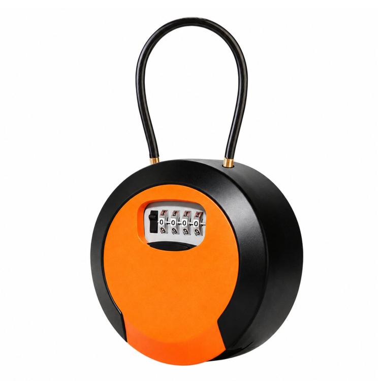 Key Lock Box Waterproof 4 Digit Combination Security Storage Case, Spec: Steel Rope Orange