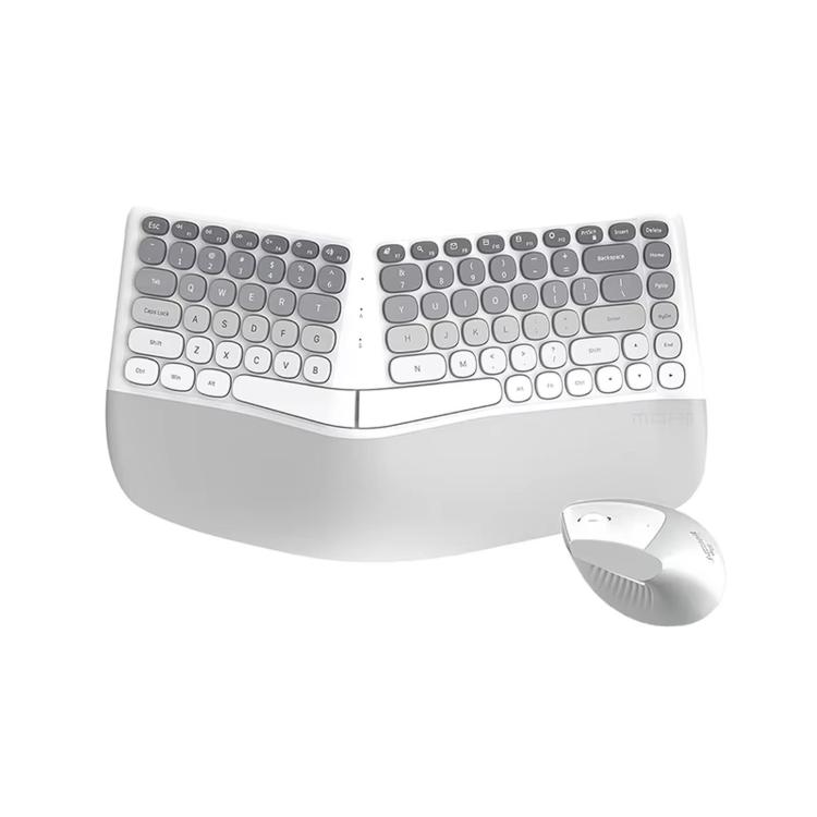 Mofii BOMI Ergonomic Wireless Keyboard and Mouse Split Wave Keyboard With Wrist Rest & Vertical Mouse(Gray White)