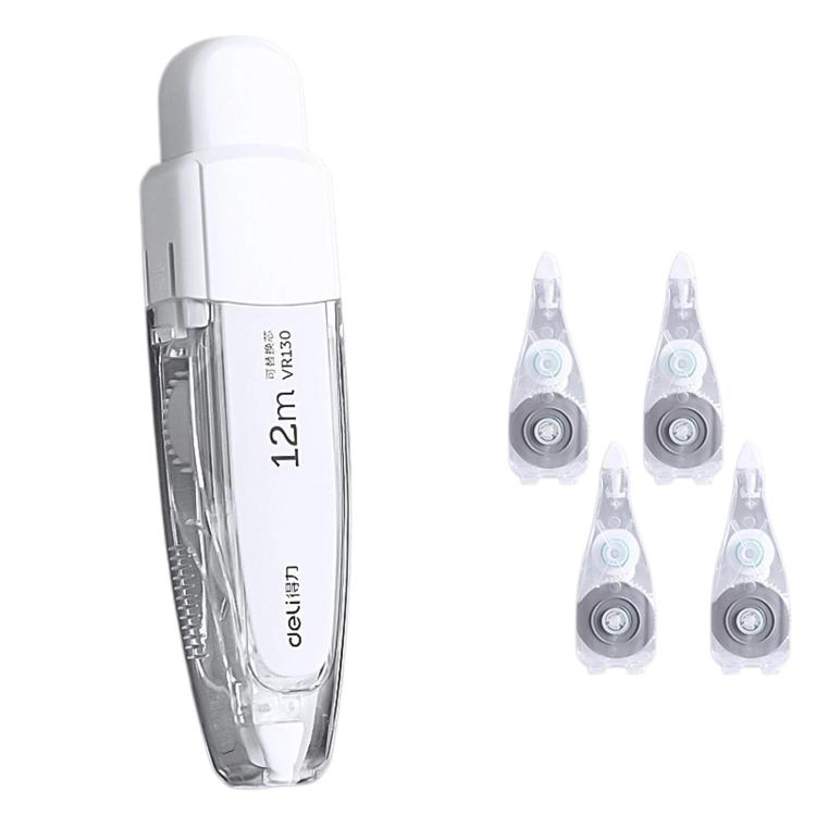 Deli VR130 Refillable Pen‑Style Correction Tape Student Large Capacity Press Type Correction Roller(White)
