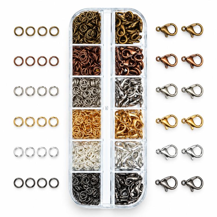972 PCS/Box Jewelry Making Findings Kit 12mm Lobster Clasps & 5mm Open Jump Rings Set(Mixed Color)