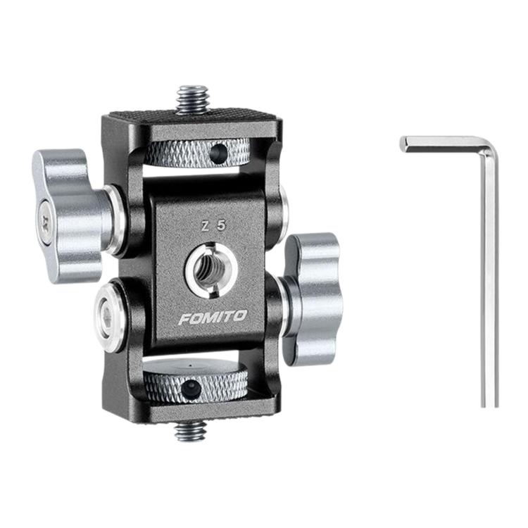 FOMITO Metal DSLR Camera Dual Head Snail Mount 1/4 Inch Adjustable Damping Monitor Bracket(Grey)