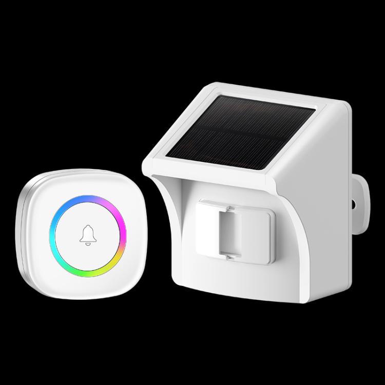 CACAZI M6 Solar Wireless Driveway Alarm System with PIR Motion Sensor and Receiver, Outdoor Security Alert Kit, Spec: White 1S+1R(EU Plug)