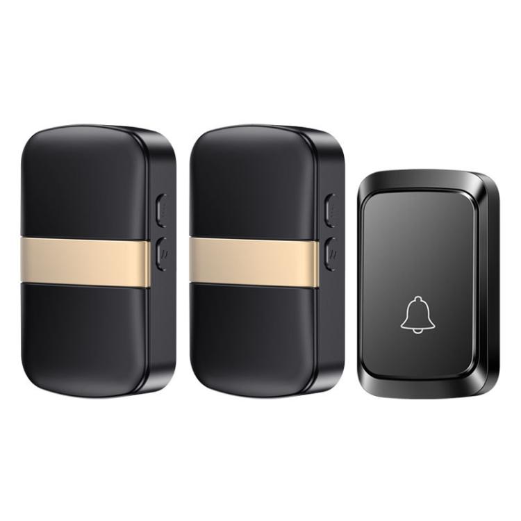 Wireless Doorbell Kit with Long Range, Waterproof Battery Operated Electronic Chime System, 1 Transmitter + 2 Receivers(Black)