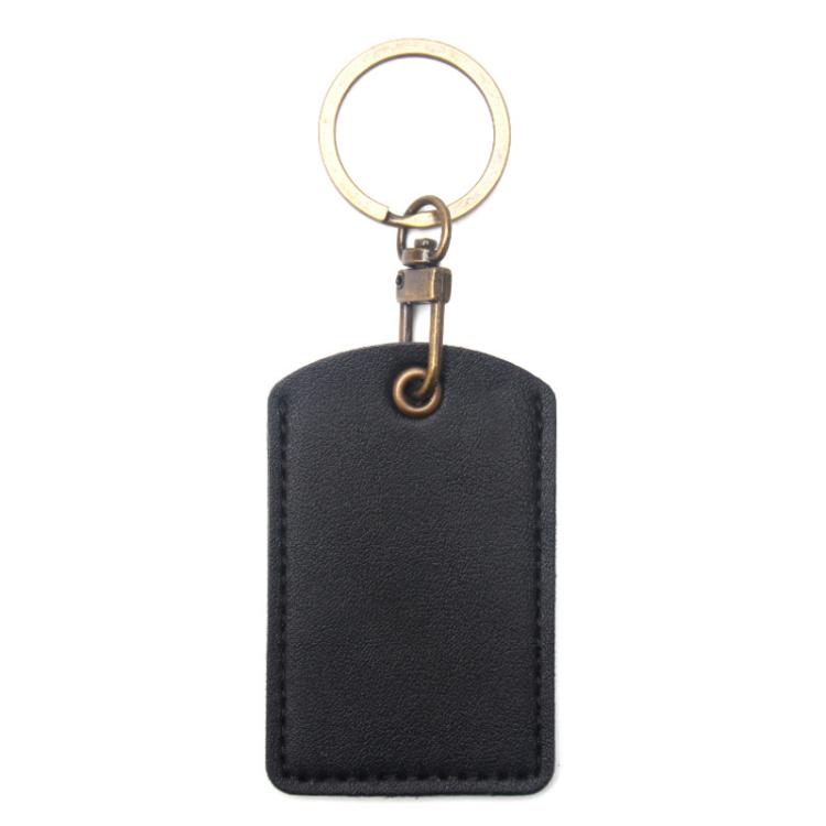 Rectangular ID Card Holder Keychain Durable Leather Access Card Case With Key Ring, Color: Black S