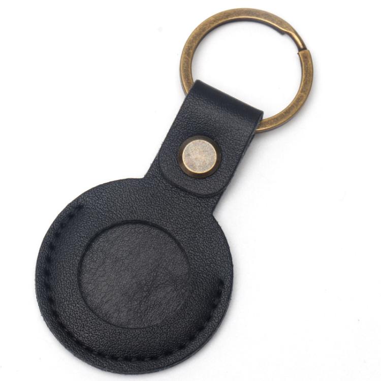 ID Card Holder Key Fob Cover With Keychain Hook, Durable Leather Pouch For Community Gate Elevator Cards, Style: Round Black