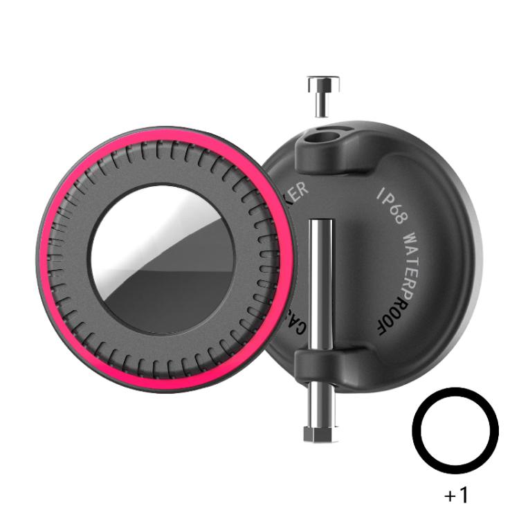 For AirTag 2nd Gen / AirTag 1st Gen Metal Rod Pet Collar Holder Waterproof Shockproof Case(Black+Rose Red)