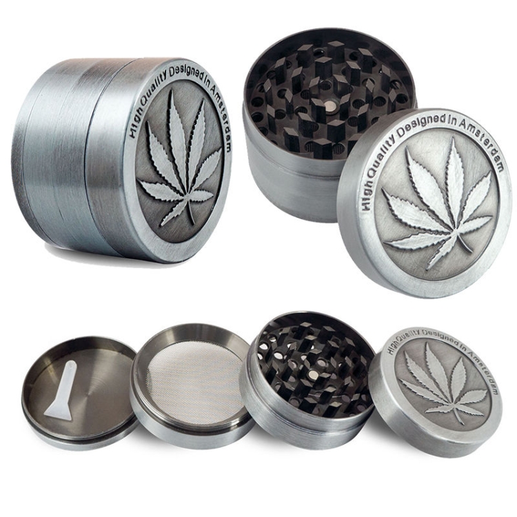 Weed Grinder Metal Stainless Steel Maple leaf Type Herbal Herb Tobacco  Grinder, Size:50MM 4 laryers