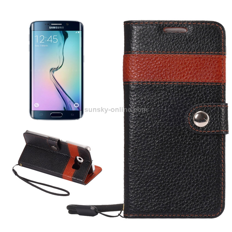 For Galaxy S6 Edge / G925 Litchi Texture Horizontal Flip Color Matching ...